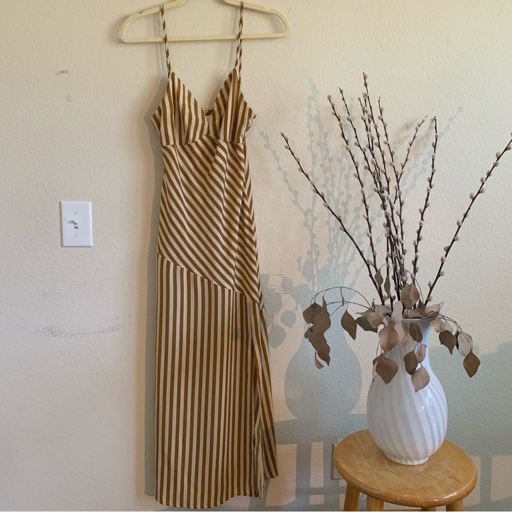 Vici Yellow Striped Midi Dress, size S